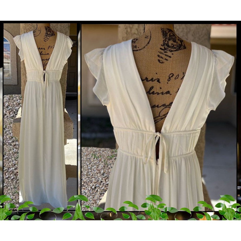 Lulus Tulle Ruffle Cream I'm All Yours Maxi Dress Size L - Picture 3 of 16